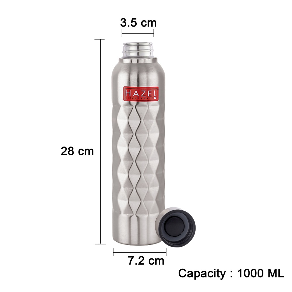 Steel Water Bottle 1 Litre By HAZEL Loch S1 | Stainless Steel Single Wall Fridge Water Bottle For Office | School | Trekking | Hiking | Travel, Set of 6