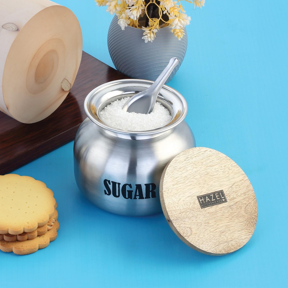 HAZEL Stainless Steel Sugar Container with Lid | Air Tight Containers for Kitchen Storage, 700 ML