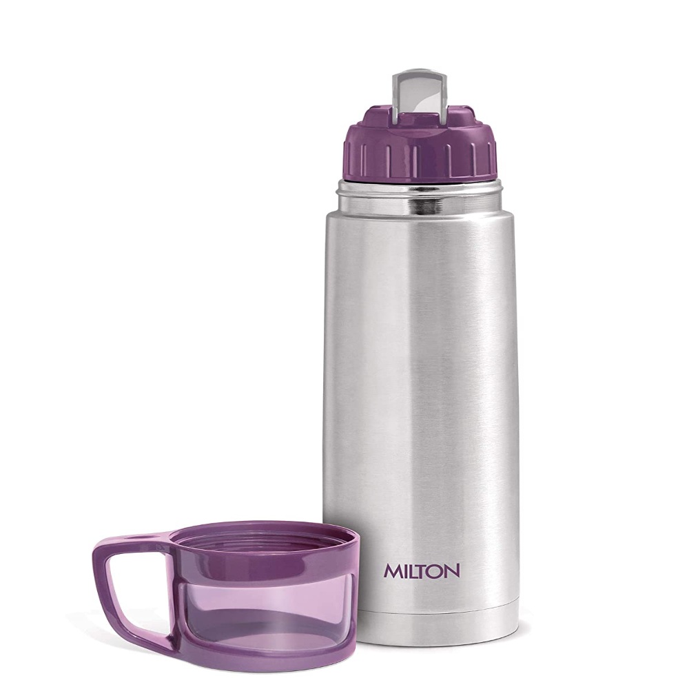 Milton Thermosteel Glassy Hot & Cold Water Bottle With Drinking Cup Lid, 750 ml, Purple