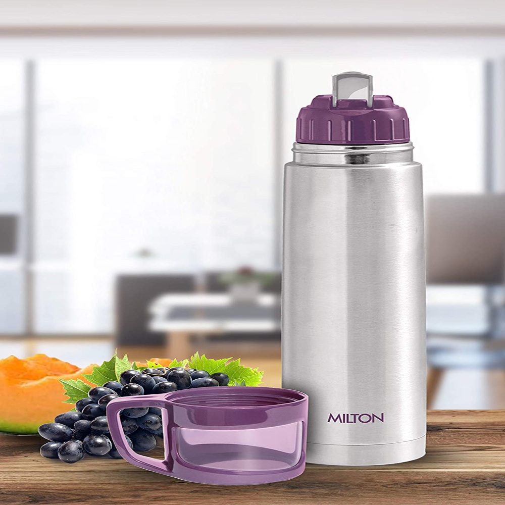 Milton Thermosteel Glassy Hot & Cold Water Bottle With Drinking Cup Lid, 750 ml, Purple