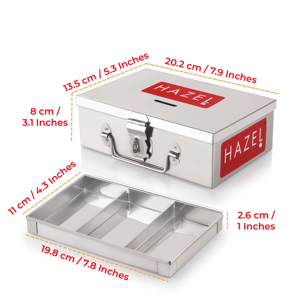 HAZEL Stainless Steel Cash Box for Shop Counter Drawer | Locking Metal Box for Cash with 4 Compartments for Adults, Set of 2, Small & Medium