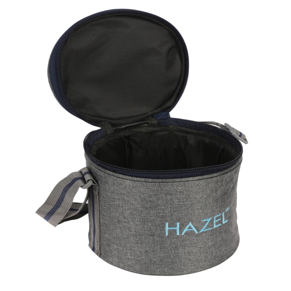 HAZEL Stainless Steel Lunch Box with Lunch Box Bag | Steel Box Set of 3 Air Tight Tiffin Boxes Leak Proof (1 Pc 300 ML , 2 Pc 450 ML Containers) with Cylindrical Lunch Bag with Strap