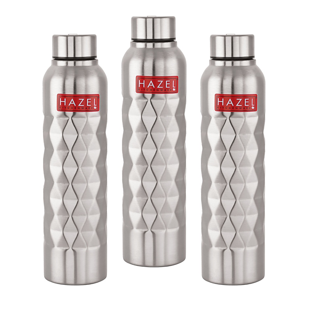 Steel Water Bottle 1 Litre By HAZEL Loch S1 | Stainless Steel Single Wall Fridge Water Bottle For Office | School | Trekking | Hiking | Travel, Set of 3