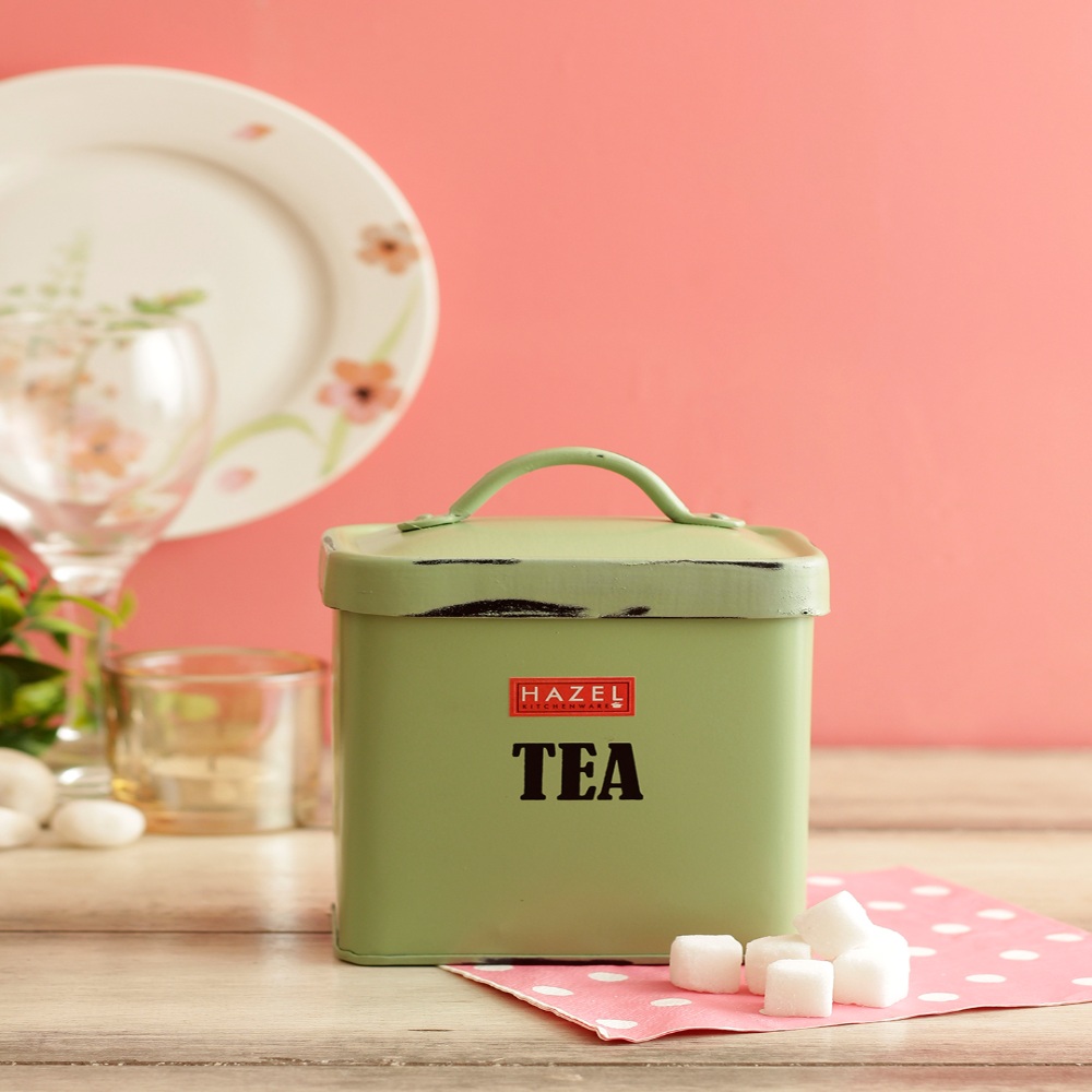 HAZEL Antique Rectangle Tea Storage Canister Container With Handle, 1150ML, Green