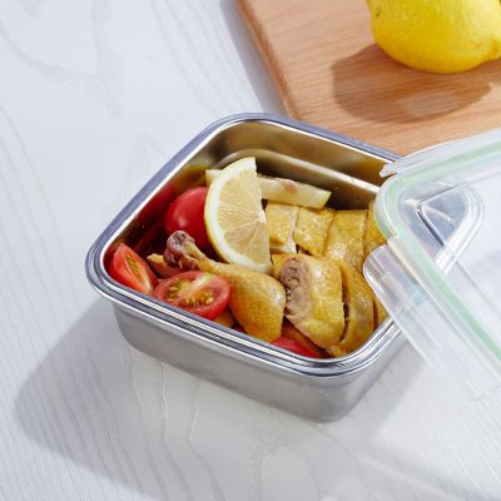 HAZEL Stainless Steel Airtight Containers for Storage with Transparent Lid | Microwave Safe Containers | Leakproof Container for Kitchen Storage, 750 ML