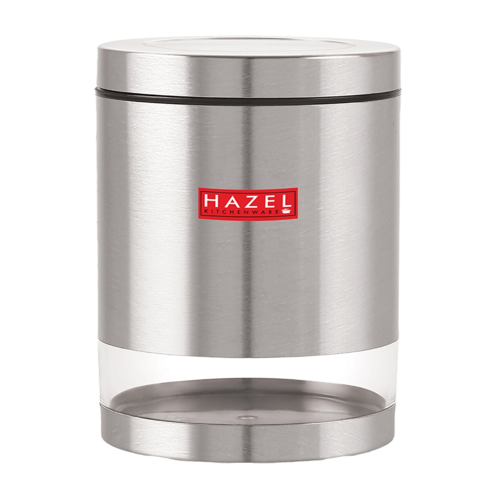 HAZEL Stainless Steel Container For Kitchen Storage Transparent See Through Matt Finish Storage Jar Dabba, Set of 1, 1300 ML, Silver