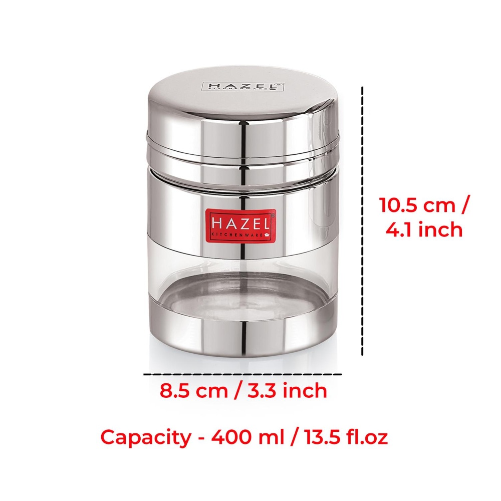 HAZEL Stainless Steel See Through Transparent Container | Kitchen Air Tight Storage Dabba Container, 400 ML