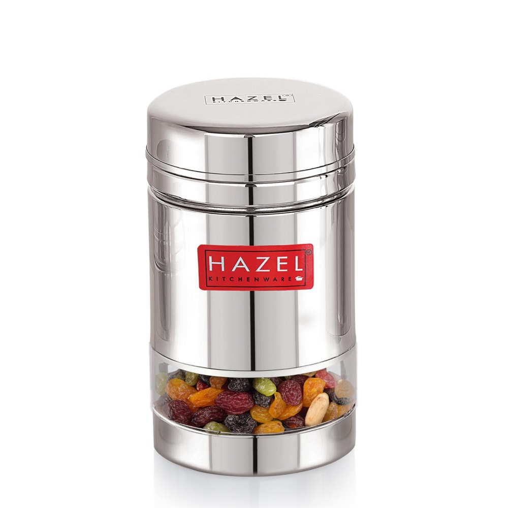 HAZEL Stainless Steel See Through Transparent Container | Kitchen Air Tight Storage Dabba Container, 600 ML