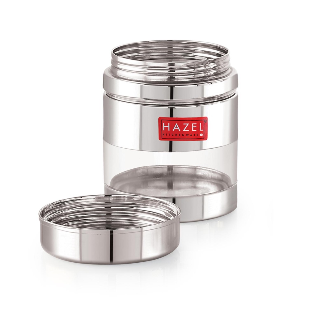 HAZEL Stainless Steel See Through Transparent Container | Kitchen Air Tight Storage Dabba Containers Set of 2, 400 ML