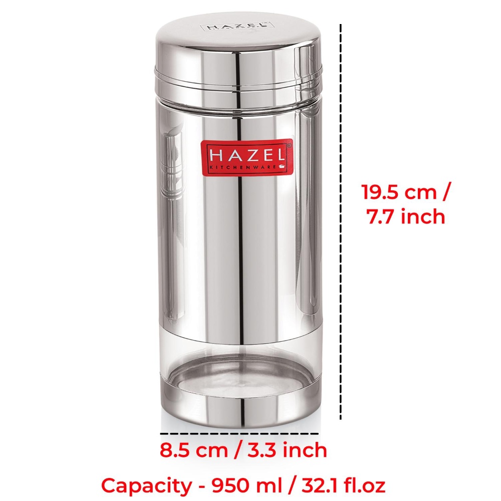 HAZEL Stainless Steel See Through Transparent Container | Kitchen Air Tight Storage Dabba Containers Set of 2, 950 ML