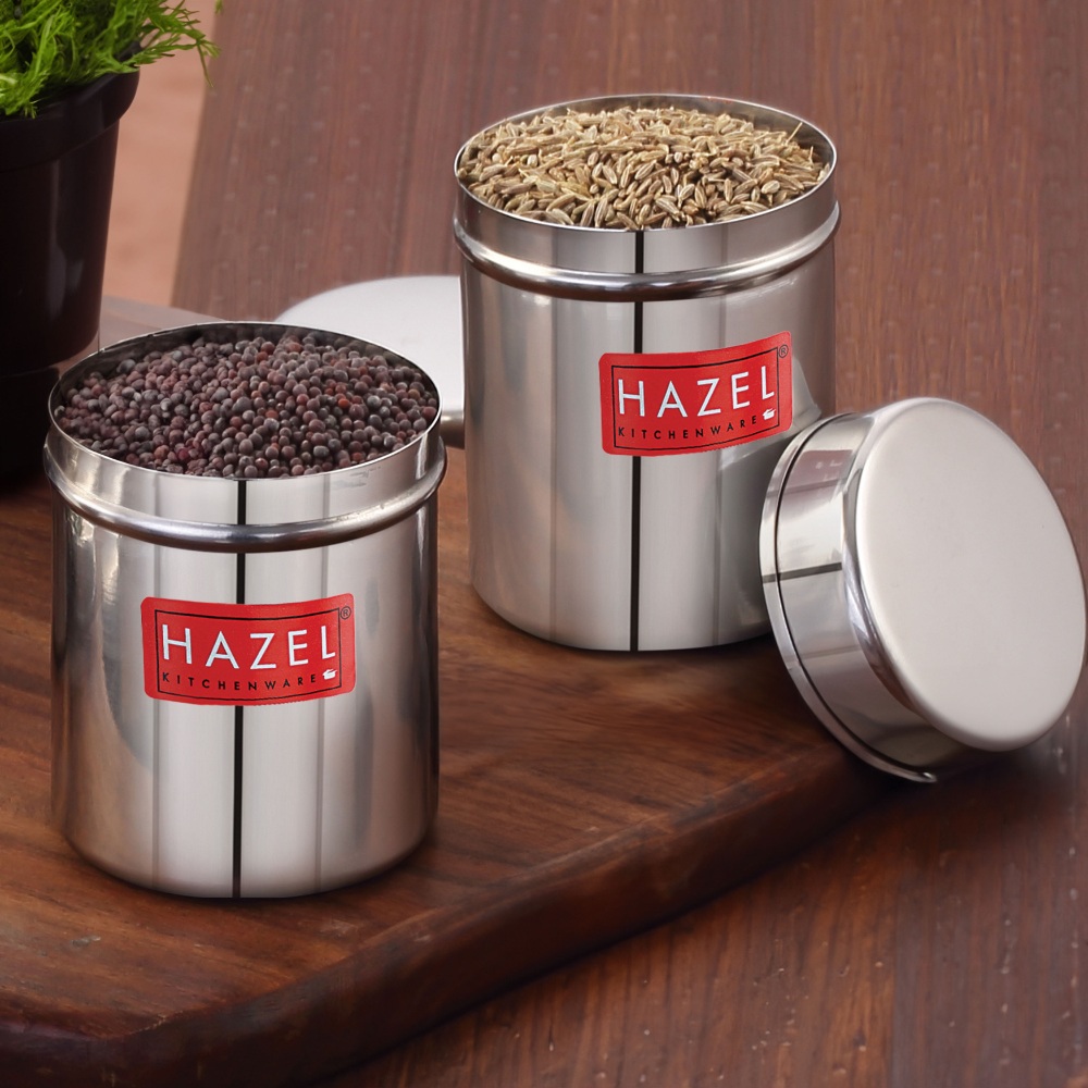 HAZEL Stainless Steel Container | Kitchen Air Tight Storage Dabba Containers Set of 2, 150 ML