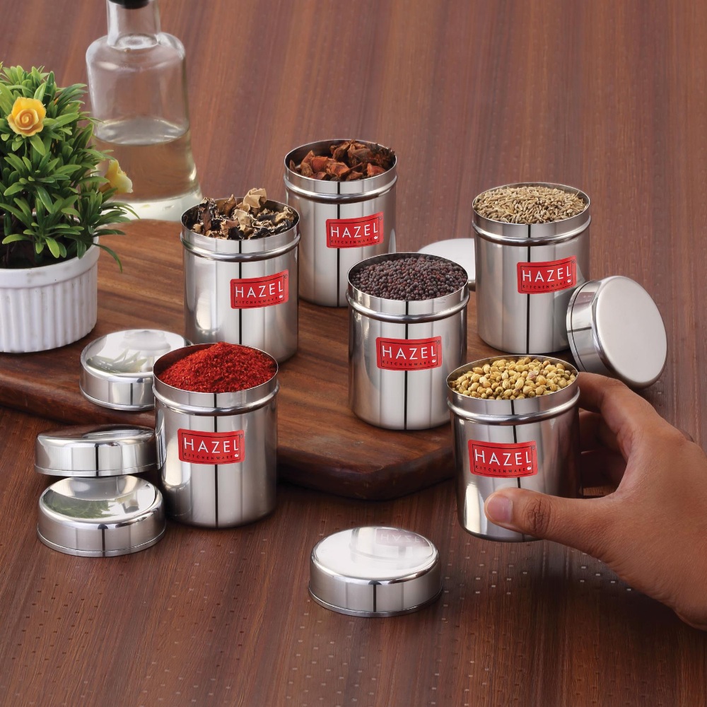 HAZEL Stainless Steel Container | Kitchen Air Tight Storage Dabba Containers Set of 6, 150 ML