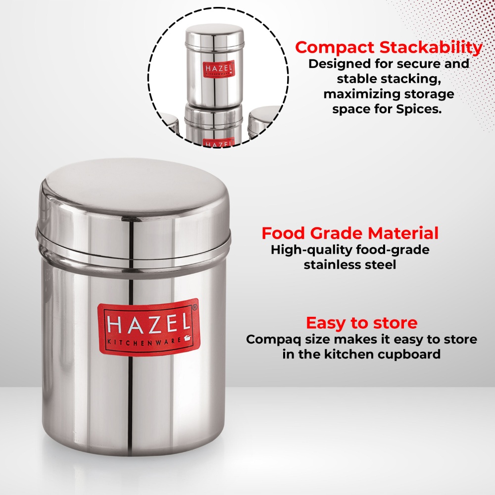 HAZEL Stainless Steel Container | Kitchen Air Tight Storage Dabba Containers Set of 6, 150 ML