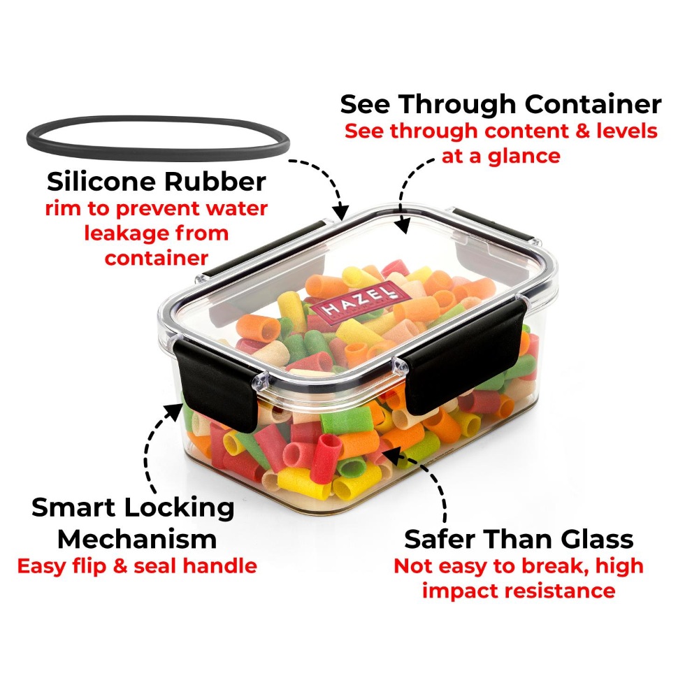 HAZEL Plastic Rectangle Airtight Leak proof Microwave Safe Container Dabba, 800 ML