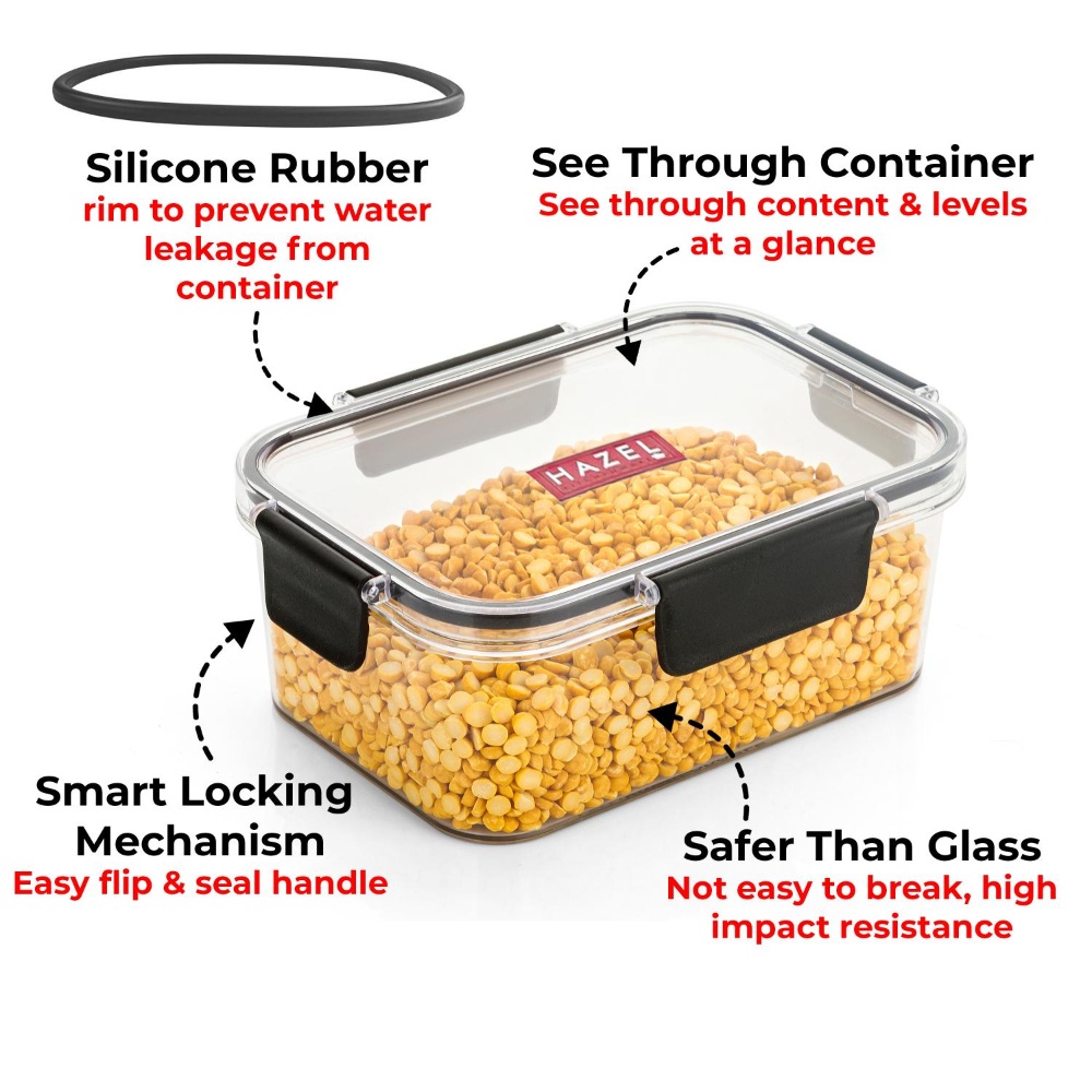 HAZEL Plastic Rectangle Airtight Leak proof Microwave Safe Container Dabba, 1200 ML