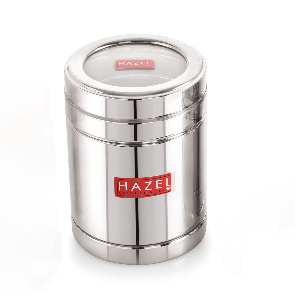 HAZEL Steel Sugar Container with Transparent Lid | Transparent Lid Sugar Storage Box For Kitchen |Food Grade Steel Kitchen Container , 1400 ML