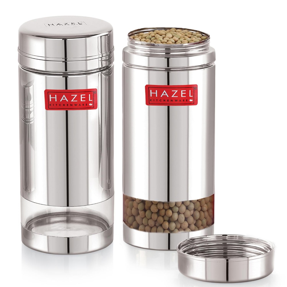 HAZEL Stainless Steel See Through Transparent Container | Kitchen Air Tight Storage Dabba Containers Set of 2, 950 ML