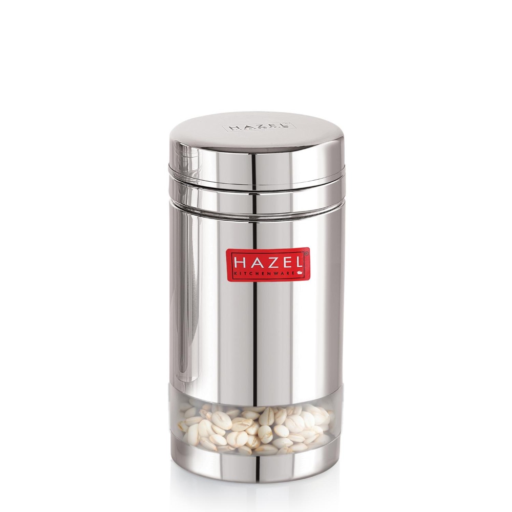 HAZEL Stainless Steel See Through Transparent Container | Kitchen Air Tight Storage Dabba Containers Set of 2, 1200 ML