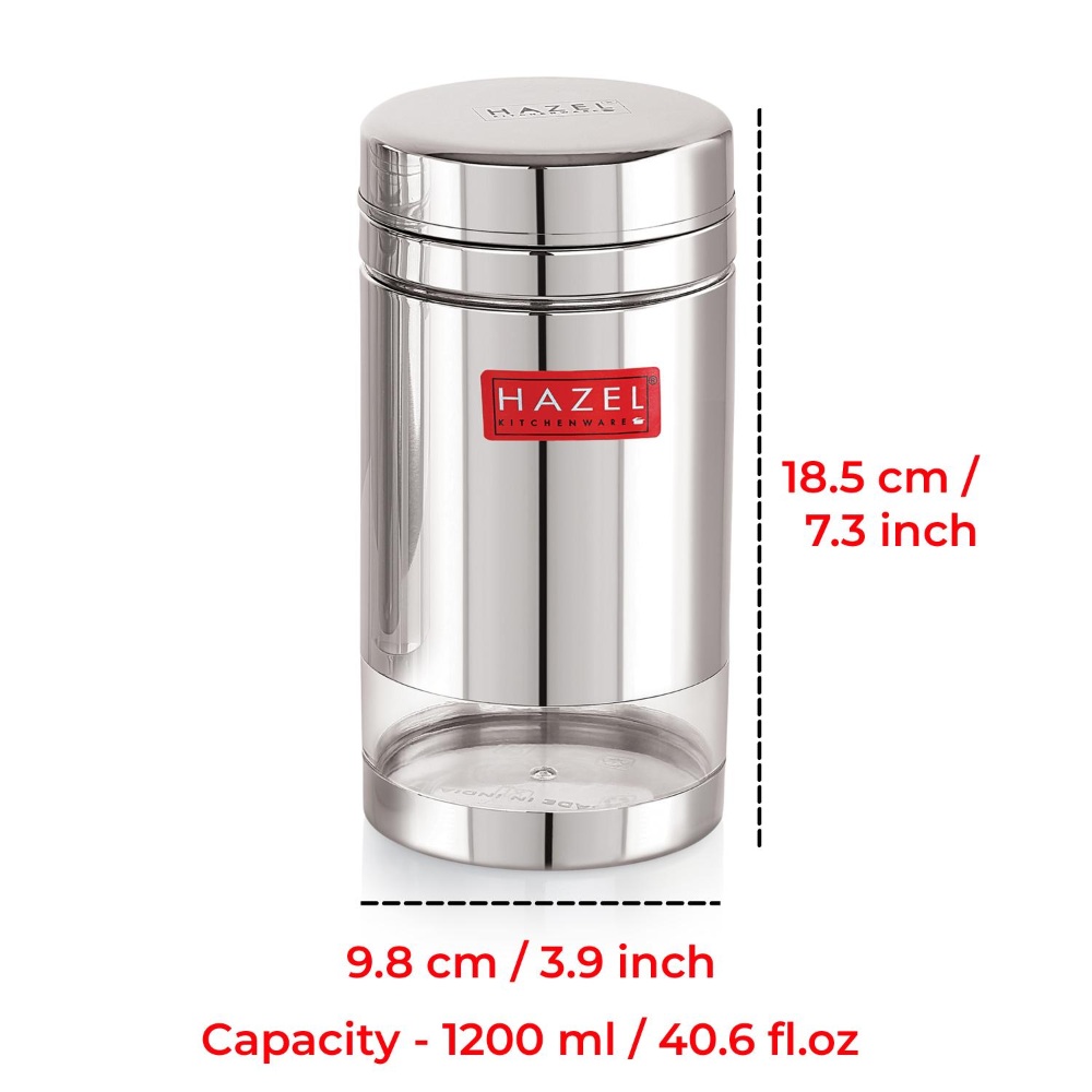 HAZEL Stainless Steel See Through Transparent Container | Kitchen Air Tight Storage Dabba Containers Set of 6, 1200 ML