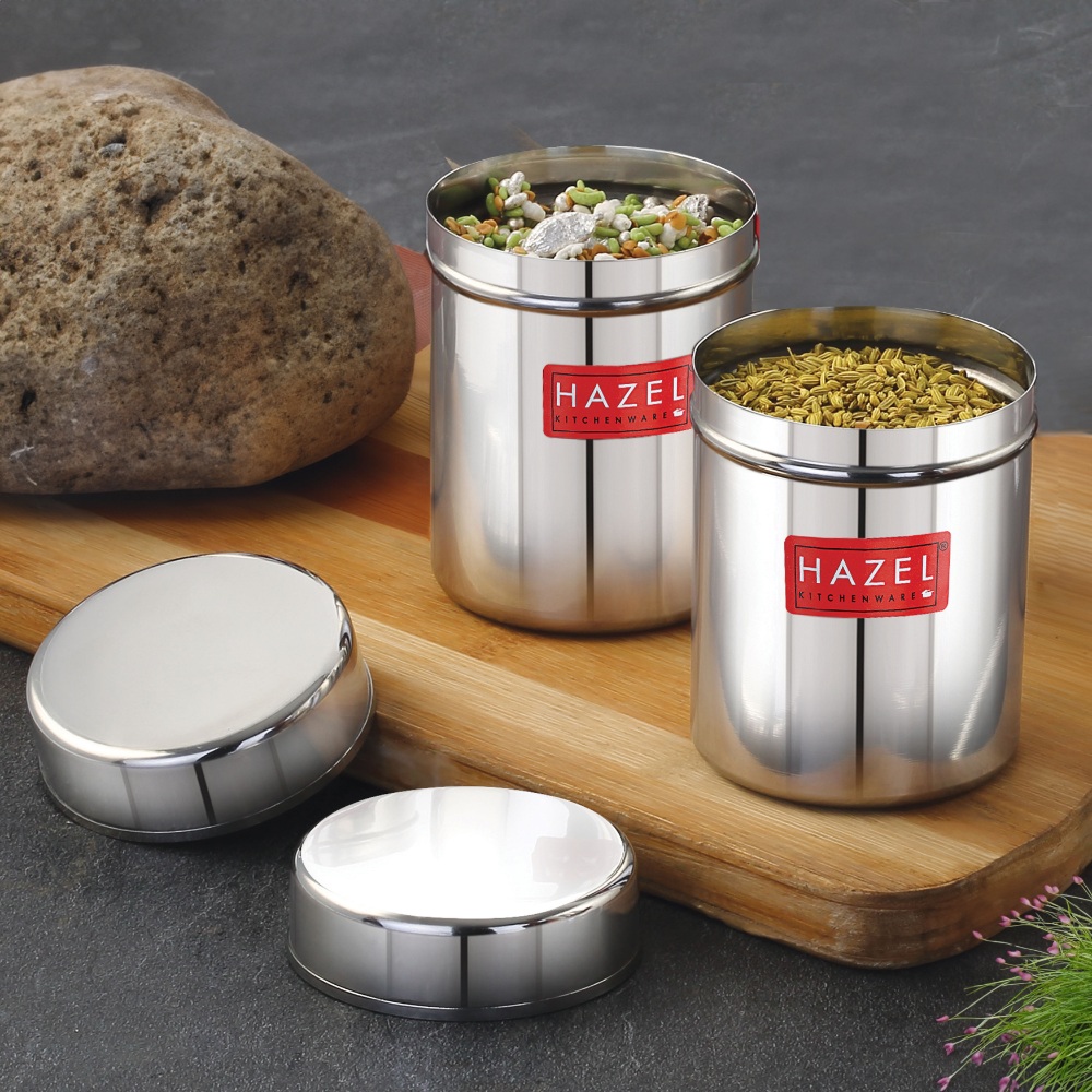 HAZEL Stainless Steel Container | Kitchen Air Tight Storage Dabba Containers Set of 2, 200 ML