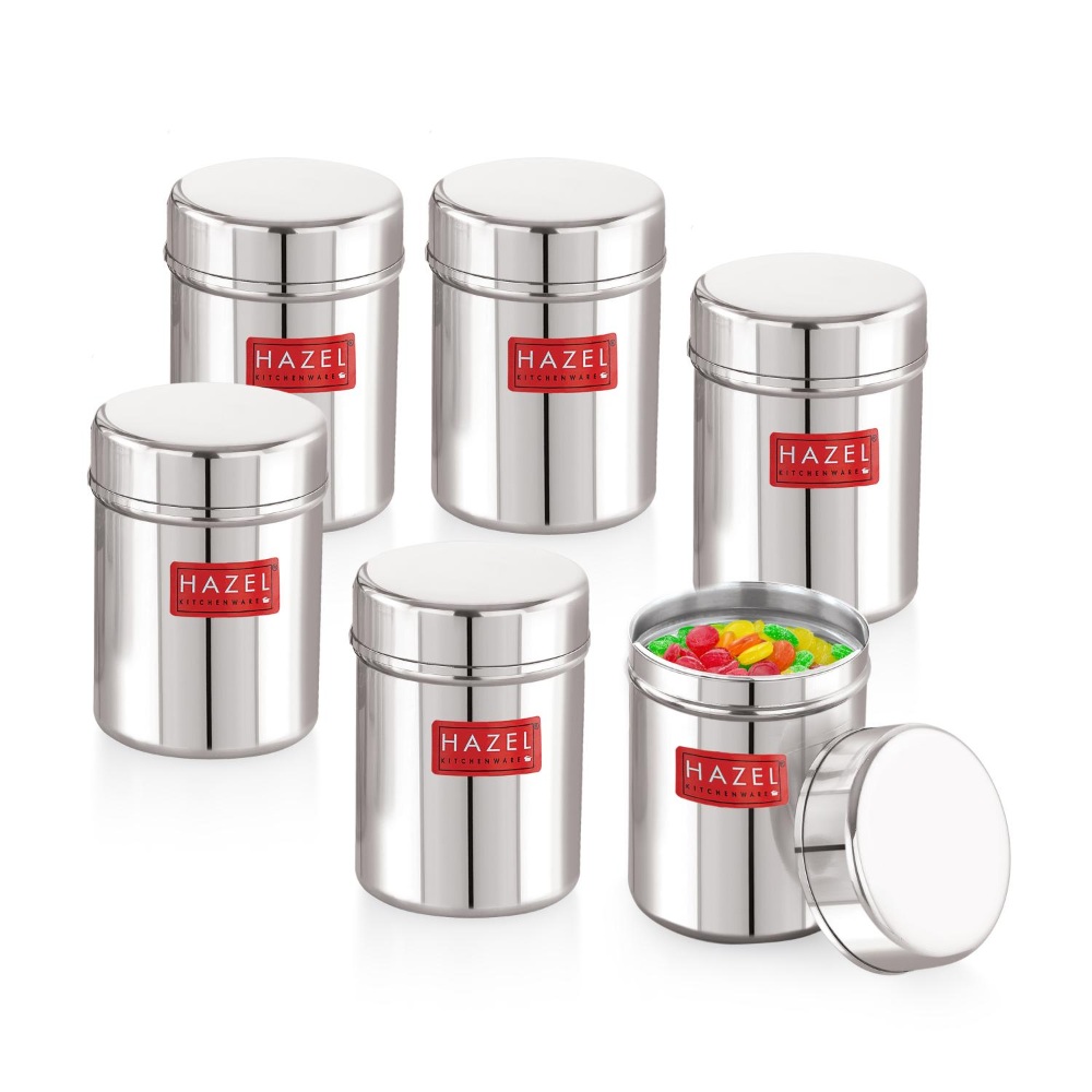 HAZEL Stainless Steel Container | Kitchen Air Tight Storage Dabba Containers Set of 6, 200 ML