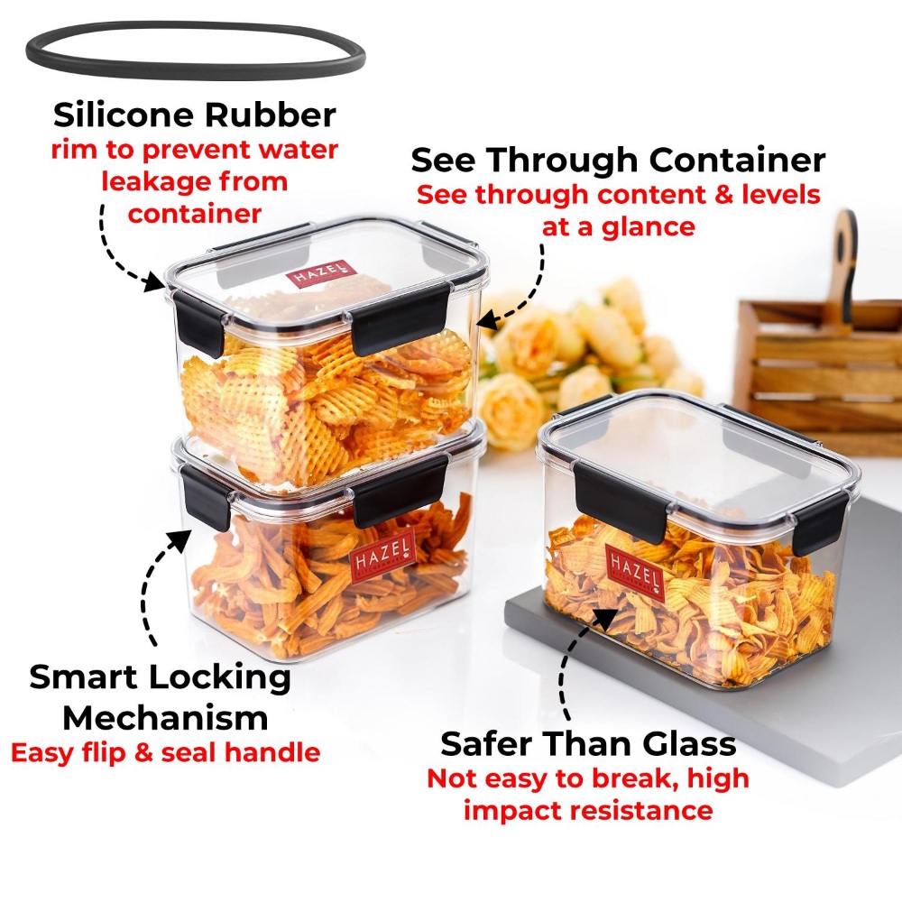 HAZEL Plastic Rectangle Airtight Leak proof Microwave Safe Container Dabba, 1500 ML