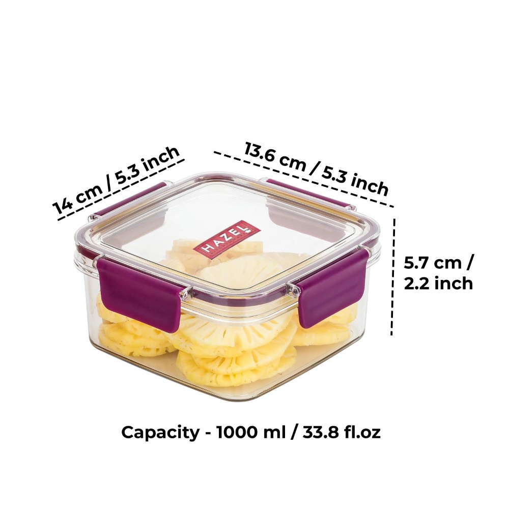 HAZEL Plastic Square Airtight Leak proof Microwave Safe Container Dabba, 1000 ML