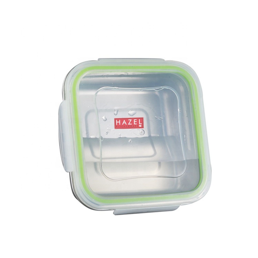HAZEL Stainless Steel Tiffin Containers With Leakproof Lid | Microwave Tiffin Box for Office Men Women College School Kids | Leakproof Steel Tiffin With Transparent Lid, 400 ML