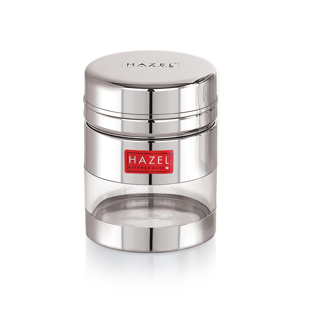 HAZEL Stainless Steel See Through Transparent Container | Kitchen Air Tight Storage Dabba Container, 400 ML