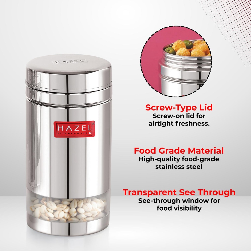 HAZEL Stainless Steel See Through Transparent Container | Kitchen Air Tight Storage Dabba Container, 1200 ML