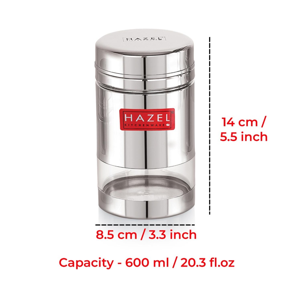 HAZEL Stainless Steel See Through Transparent Container | Kitchen Air Tight Storage Dabba Containers Set of 6, 600 ML