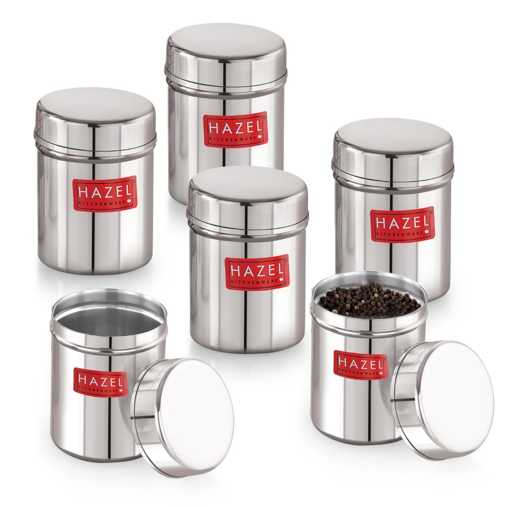 HAZEL Stainless Steel Container | Kitchen Air Tight Storage Dabba Containers Set of 6, 150 ML