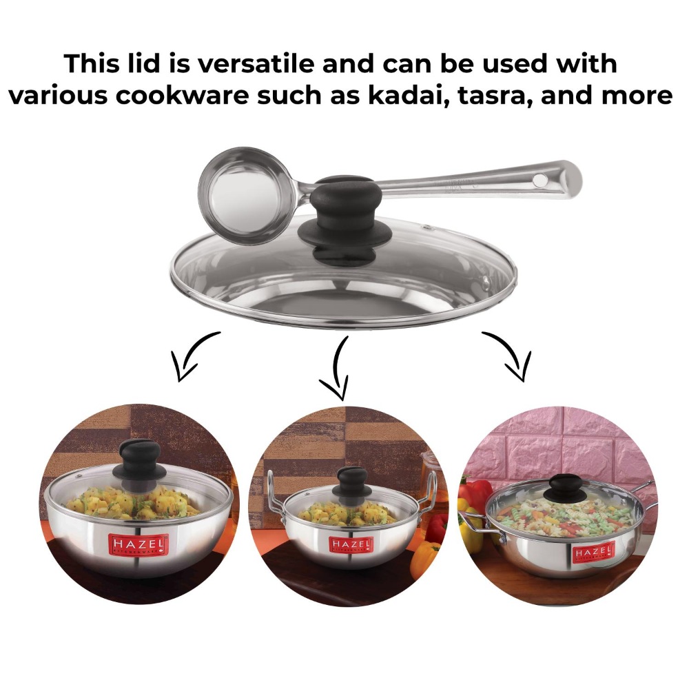 HAZEL Glass Cookware Lid With Knob and Built In Steam Vents, 24.5 cm