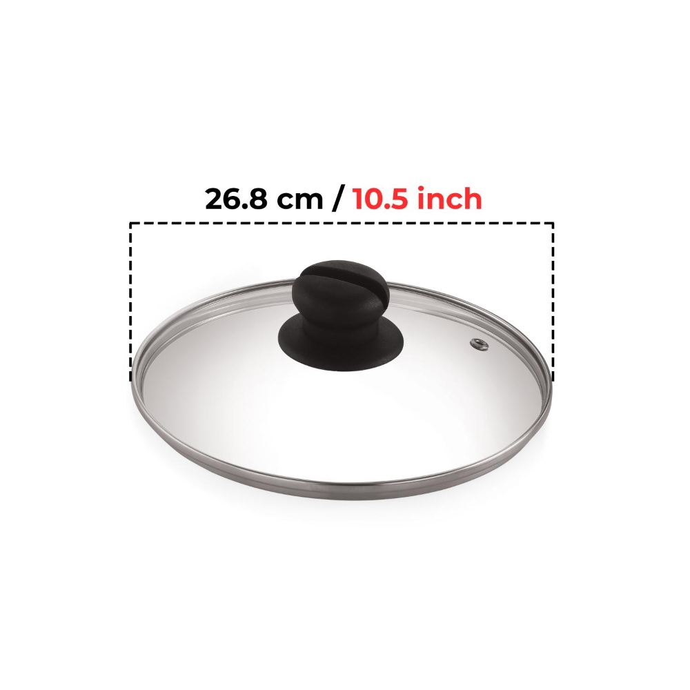 HAZEL Glass Cookware Lid With Knob and Built In Steam Vents, 26.8 cm