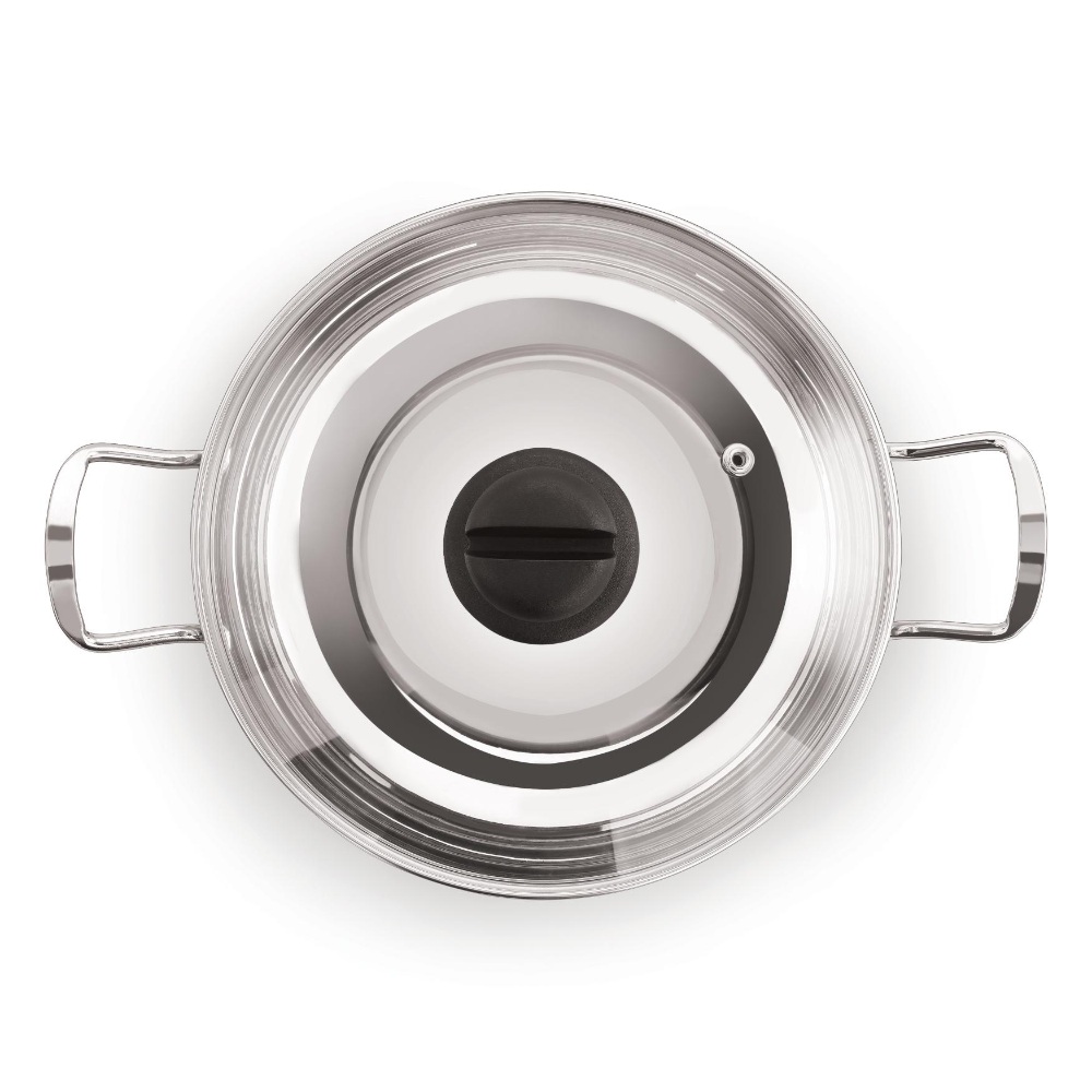 HAZEL Induction Base Kadai Kadhai | Stainless Steel Deep Karahi Induction Bottom Kadahi with Glass Lid Cover Cookware Utensil, 2500 ML