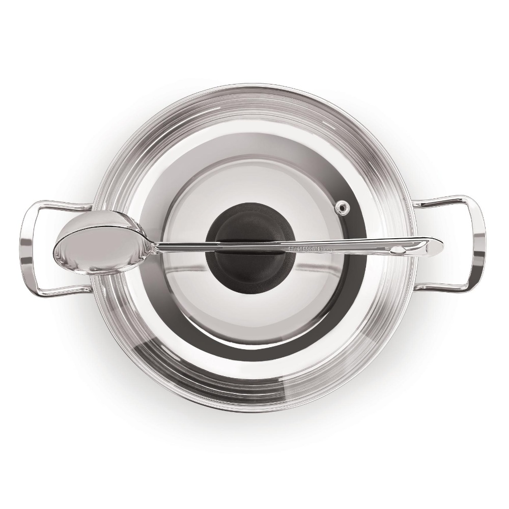 HAZEL Induction Base Kadai Kadhai | Stainless Steel Deep Karahi Induction Bottom Kadahi with Glass Lid Cover Cookware Utensil, 3100 ML