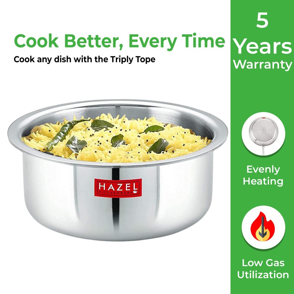 HAZEL Triply Stainless Steel Induction Bottom Boiling Cooking Tope Pot, 5.8 Litre, 27.6 cm