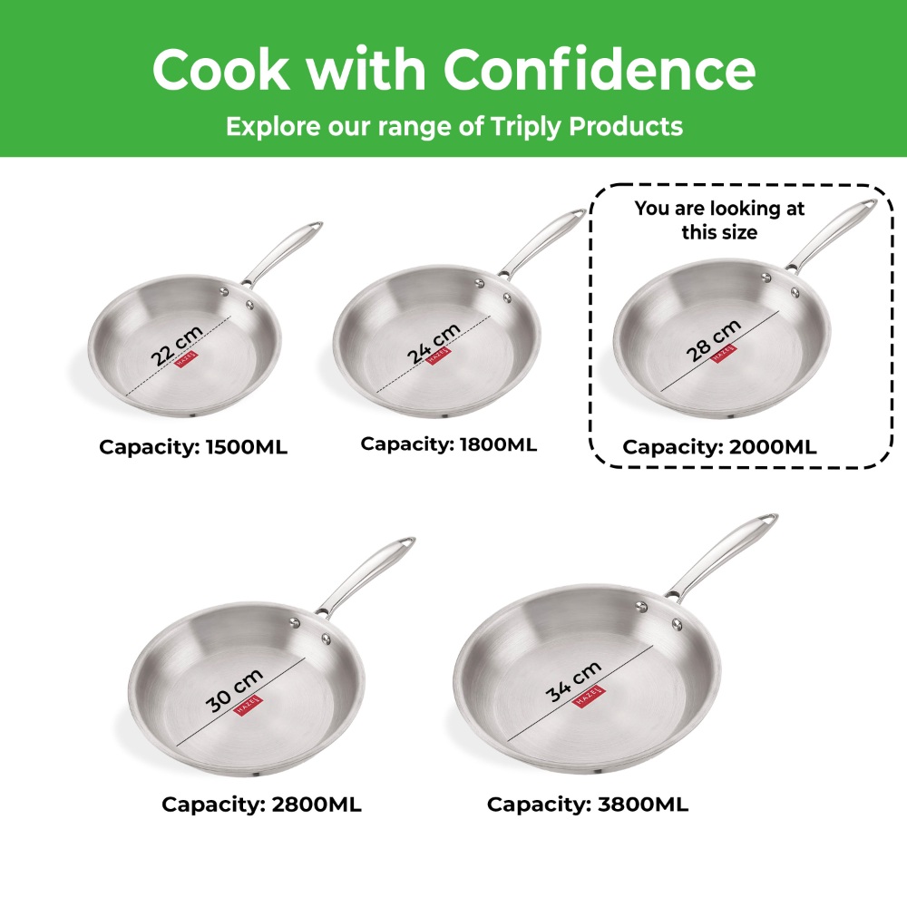 HAZEL Triply Stainless Steel Induction Bottom Fry Pan, 2 Litre, 28 cm