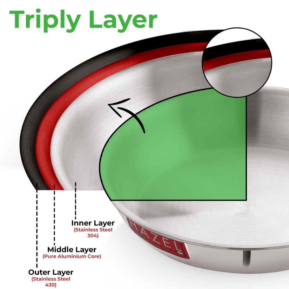 HAZEL Triply Stainless Steel Induction Bottom Fry Pan, 2.8 Litre, 30 cm