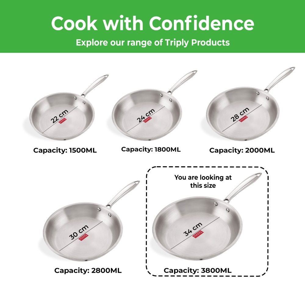 HAZEL Triply Stainless Steel Induction Bottom Fry Pan, 3.8 Litre, 34 cm