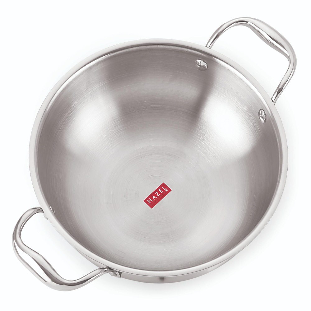 HAZEL Triply Stainless Steel Induction Bottom Kadhai 3 Litre and Fry Pan 1.5 Litre With  Stainless Steel Lid