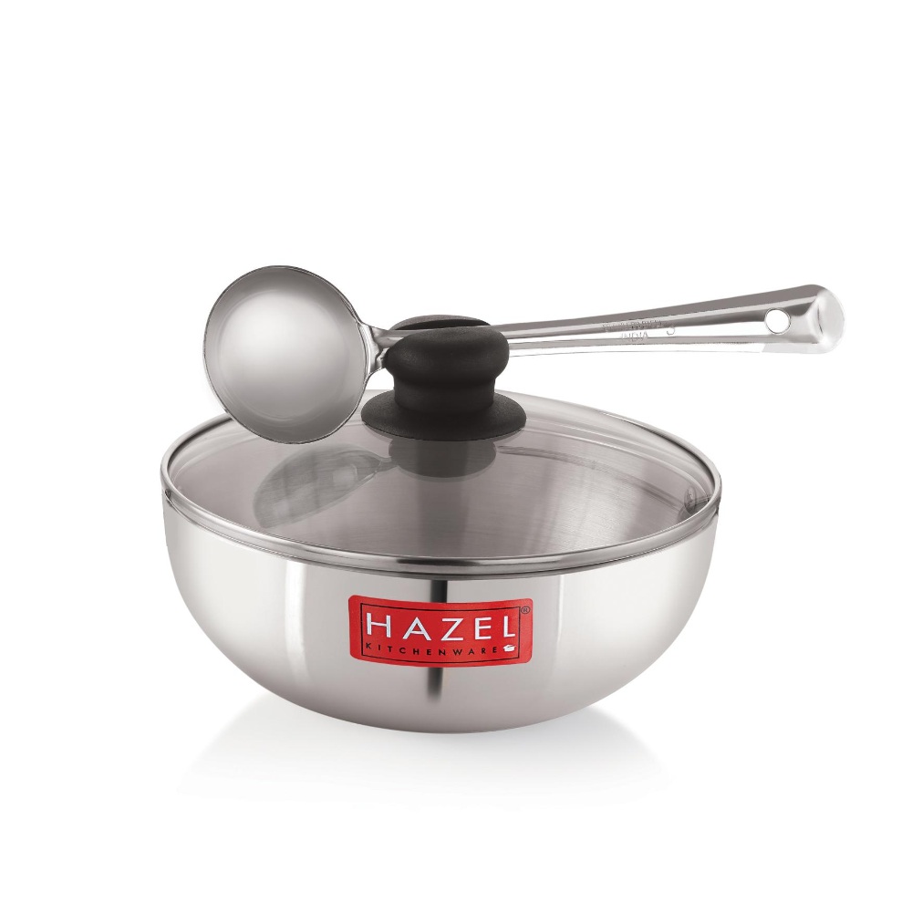 HAZEL Aluminium Kadai Without Handle | Aluminium Tasra Tasla Cookware with Glass Cover Lid, 1500 ML