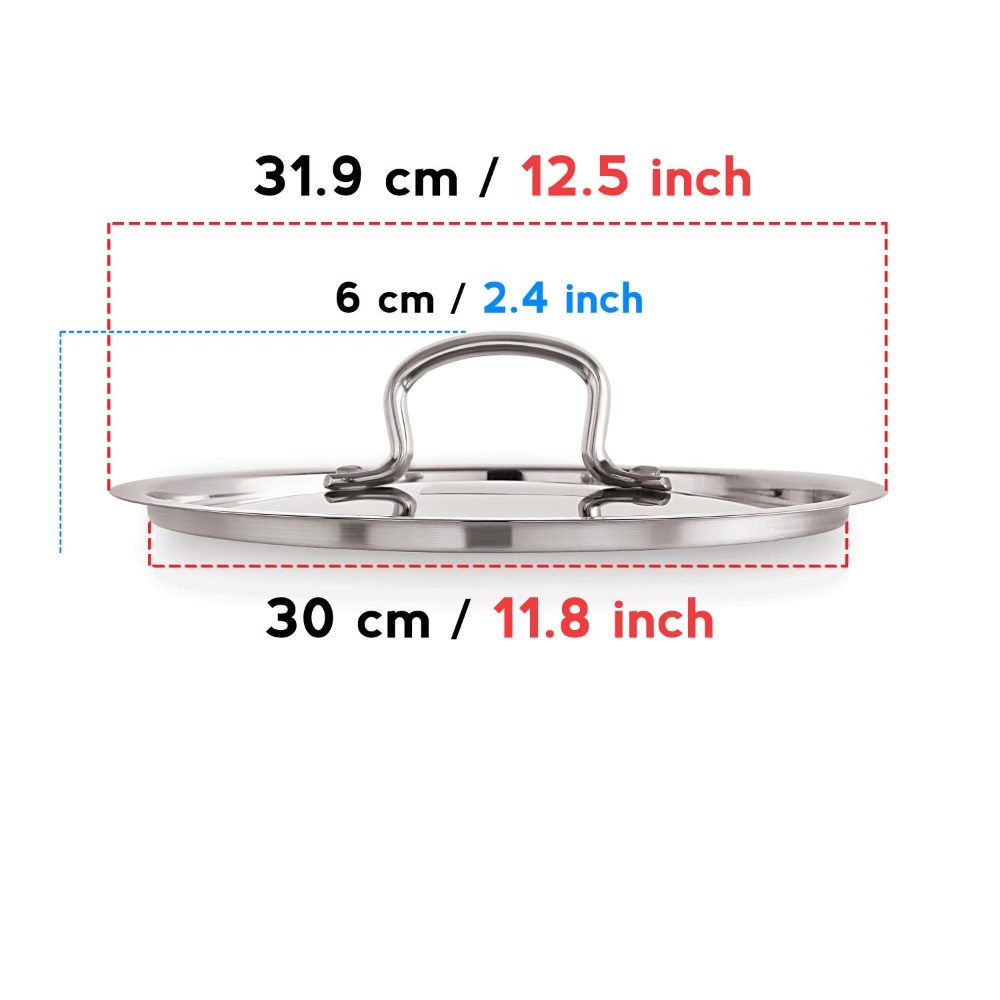 HAZEL Stainless Steel Cookware Plain Lid With Handle (Outer Diameter 32 cm, Inner Diameter 30 cm)