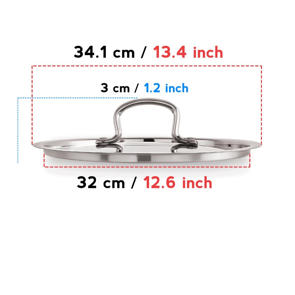 HAZEL Stainless Steel Cookware Plain Lid With Handle (Outer Diameter 34.2 cm, Inner Diameter 32 cm)