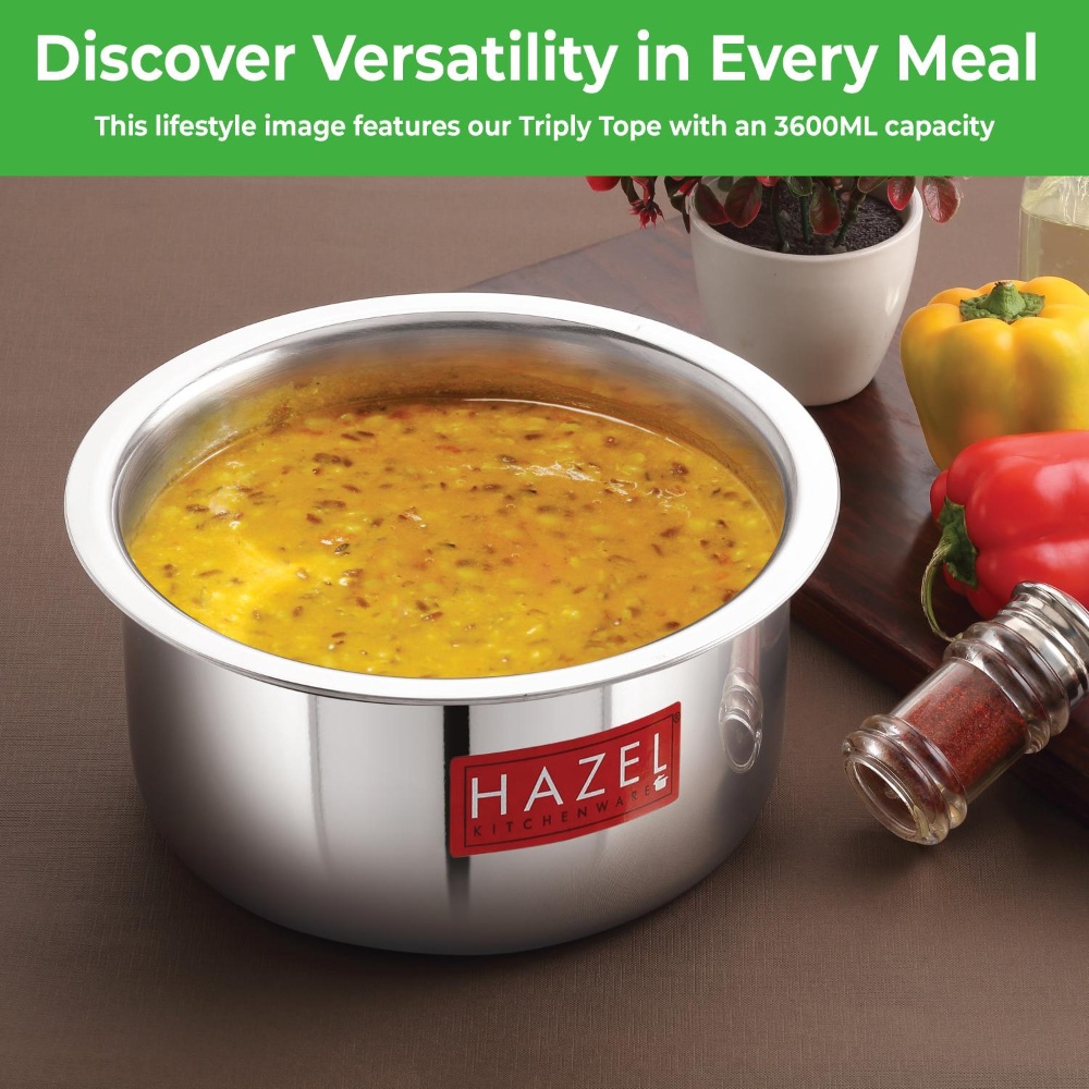 HAZEL Triply Stainless Steel Induction Bottom Boiling Cooking Tope Pot With Steel Lid, 5.8 Litre, 27.6 cm