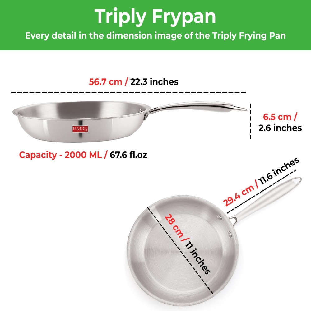 HAZEL Triply Stainless Steel Induction Bottom Fry Pan With Steel Lid, 2 Litre, 28 cm