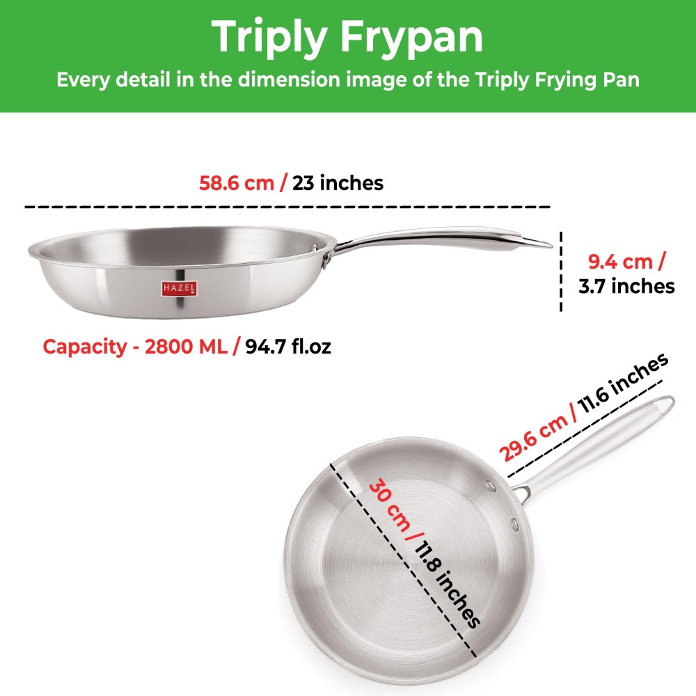 HAZEL Triply Stainless Steel Induction Bottom Fry Pan With Steel Lid, 2.8 Litre, 30 cm