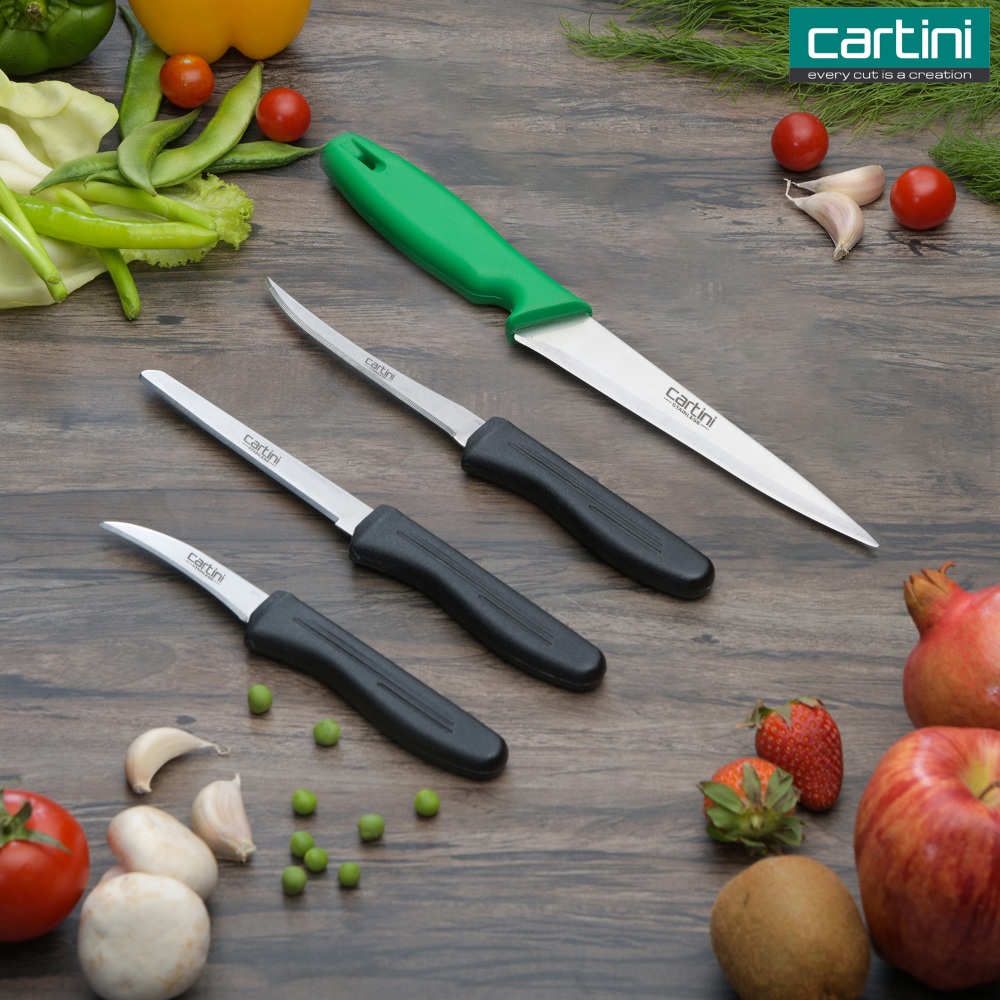 Cartini Kitchen Knives Set for Slicing, Cutting, Carving (Paring, Slicing, Tomato, Dicing Knife Set of 4)