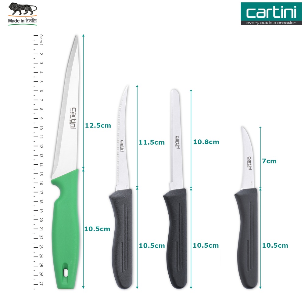 Cartini Kitchen Knives Set for Slicing, Cutting, Carving (Paring, Slicing, Tomato, Dicing Knife Set of 4)