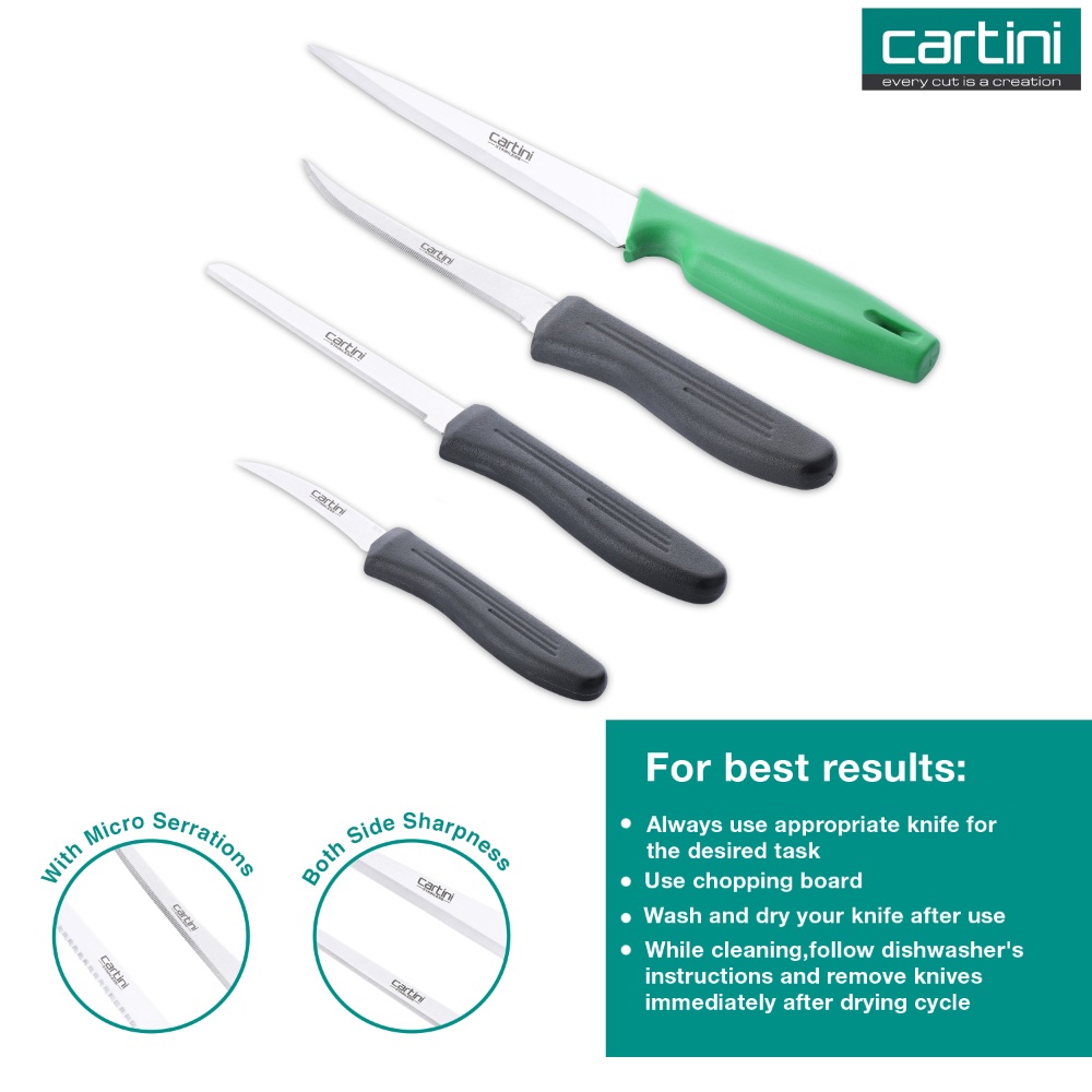 Cartini Kitchen Knives Set for Slicing, Cutting, Carving (Paring, Slicing, Tomato, Dicing Knife Set of 4)